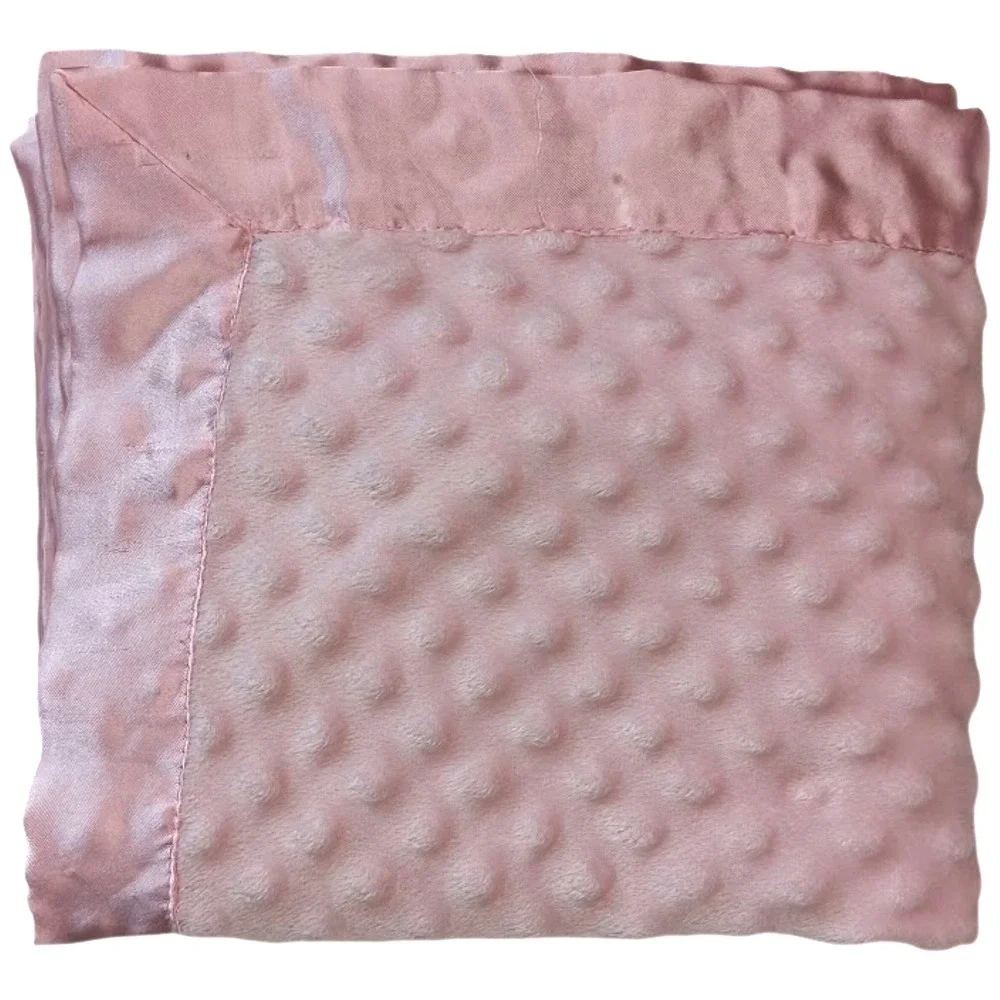 Carter's Solid Pink Minky Dot Baby Girl Blanket Lovey Satin Trim Backside 30x40